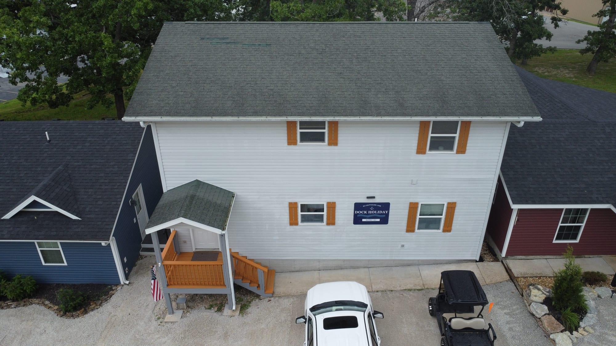 Overhead aerial of the Dock Holiday Suites property