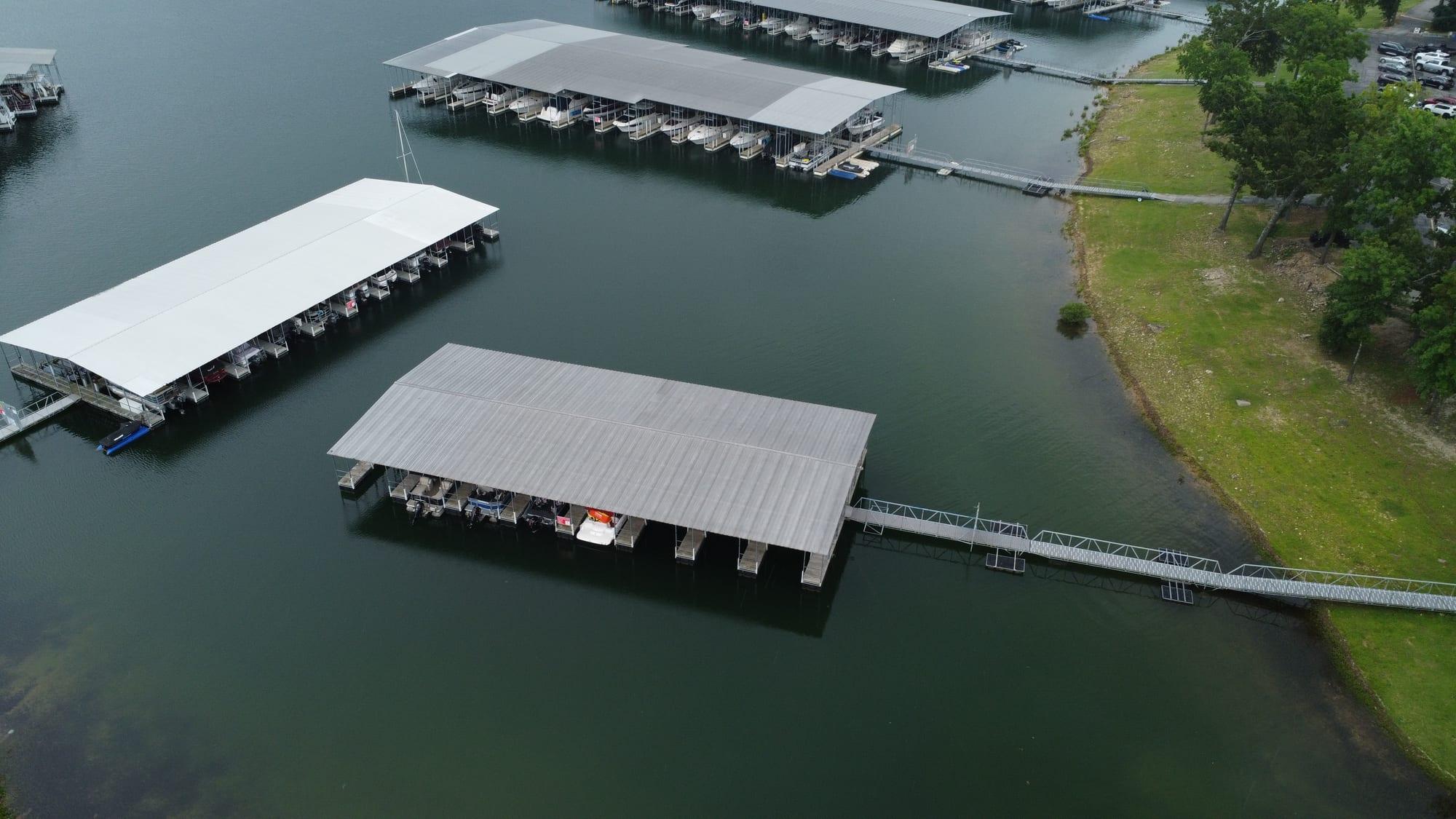 Aerial view of the Port of Kimberling Marina docks