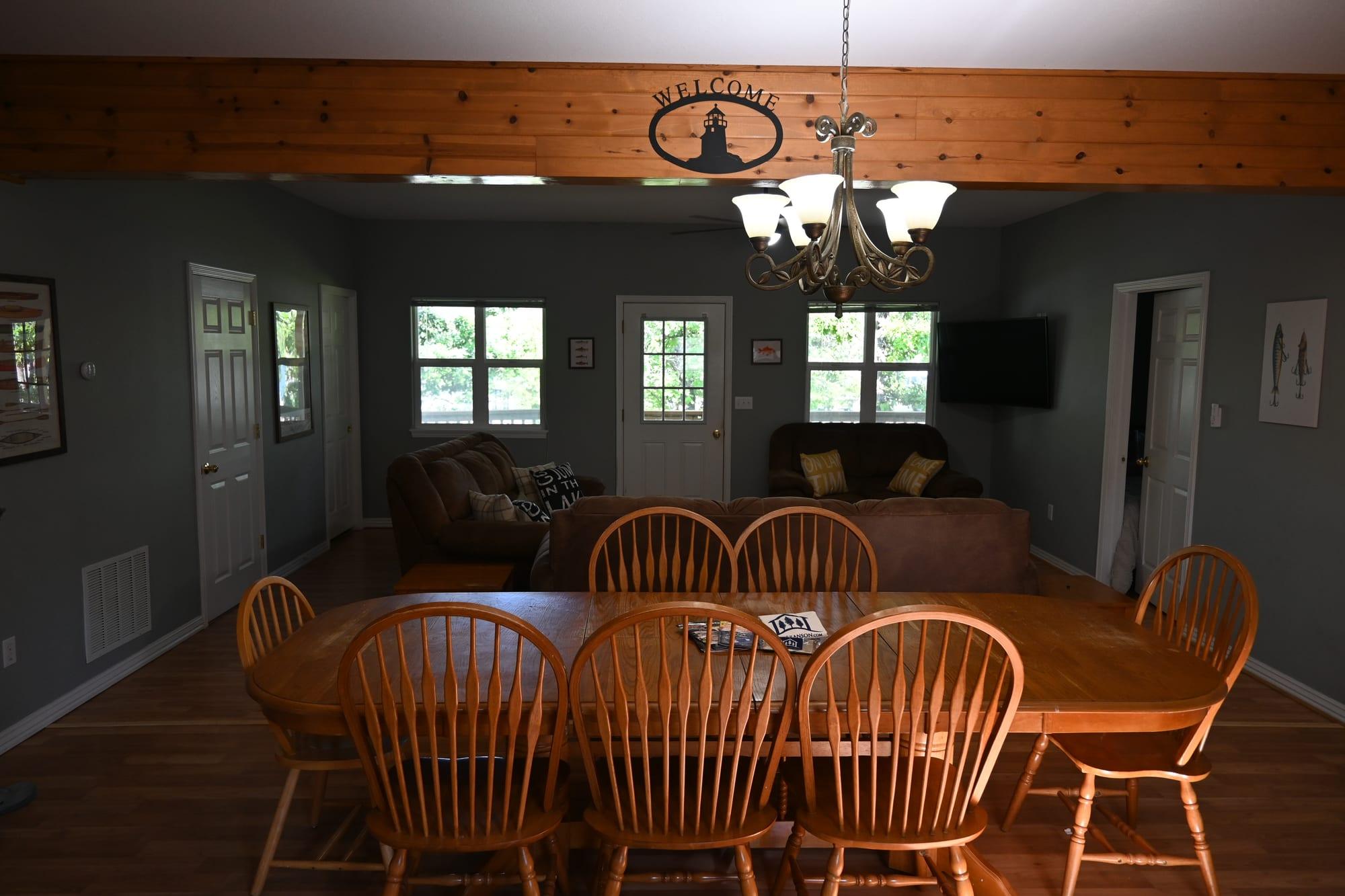 Open living and dining area in Suite 1 at Dock Holiday Suites