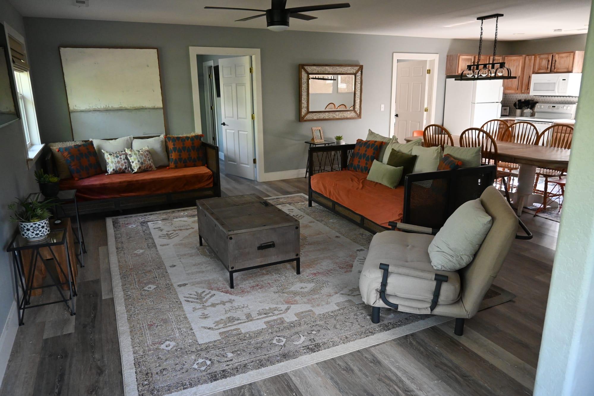 Bright open living and dining space in Suite 2