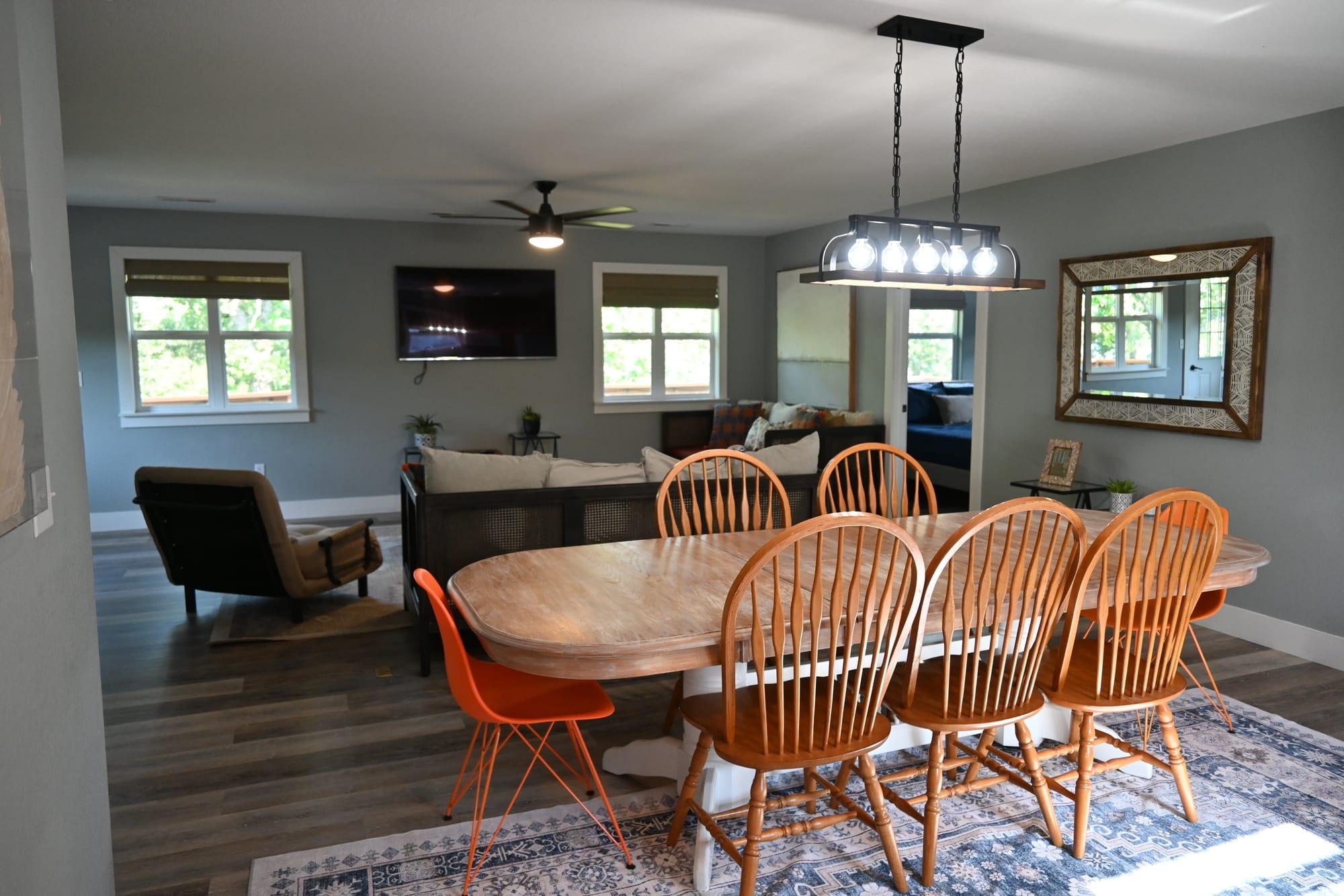 Open living and dining area in Suite 2 at Dock Holiday Suites